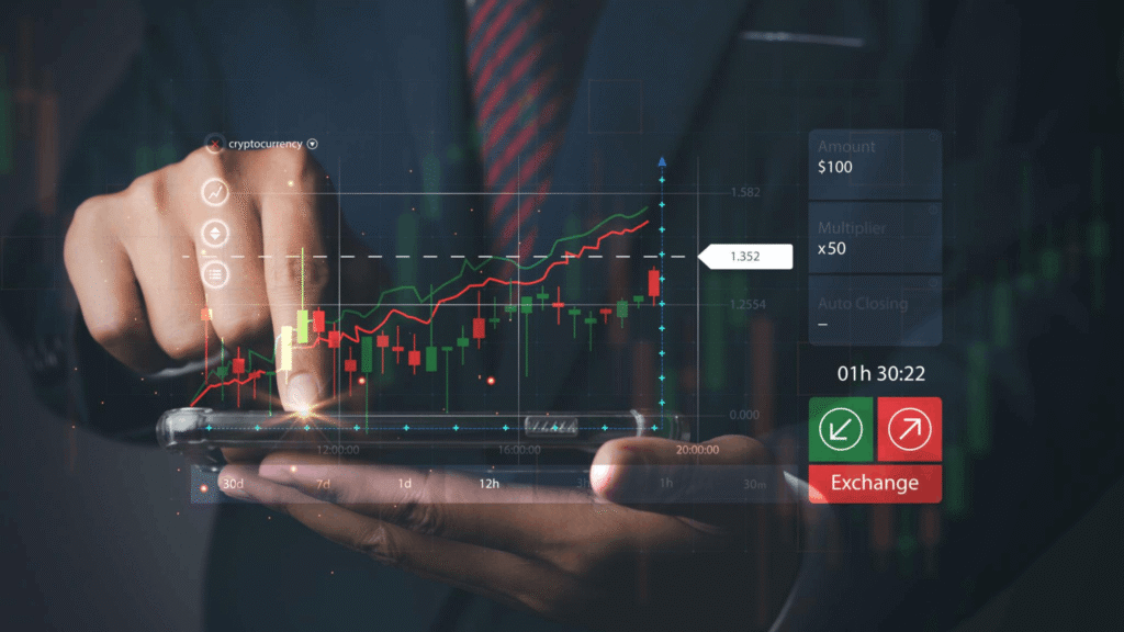 Trader viewing live forex market charts and signals.